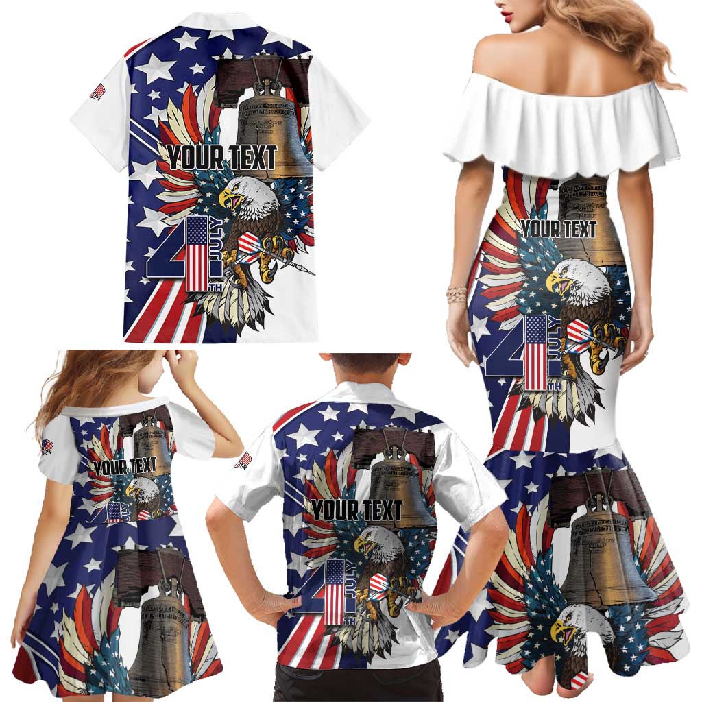 Personalized USA 4th Of July Family Matching Mermaid Dress and Hawaiian Shirt United State Eagle Liberty Bell