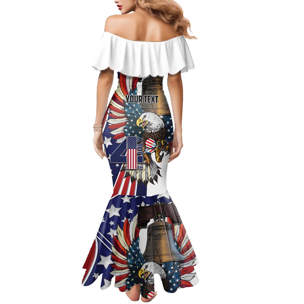 Personalized USA 4th Of July Family Matching Mermaid Dress and Hawaiian Shirt United State Eagle Liberty Bell
