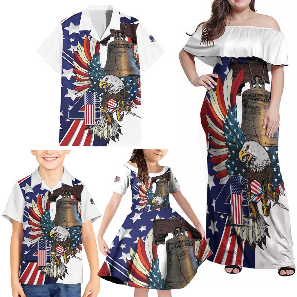 Personalized USA 4th Of July Family Matching Off Shoulder Maxi Dress and Hawaiian Shirt United State Eagle Liberty Bell