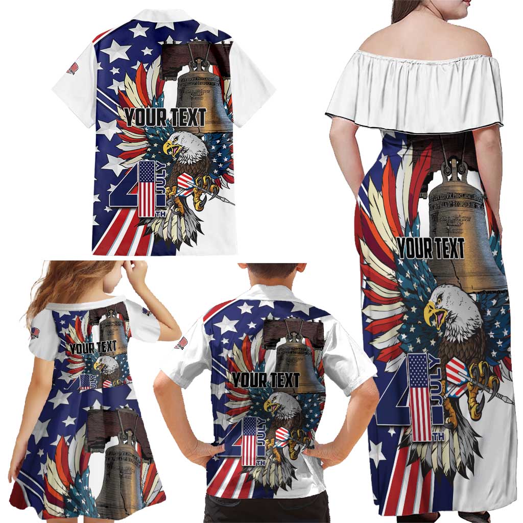 Personalized USA 4th Of July Family Matching Off Shoulder Maxi Dress and Hawaiian Shirt United State Eagle Liberty Bell