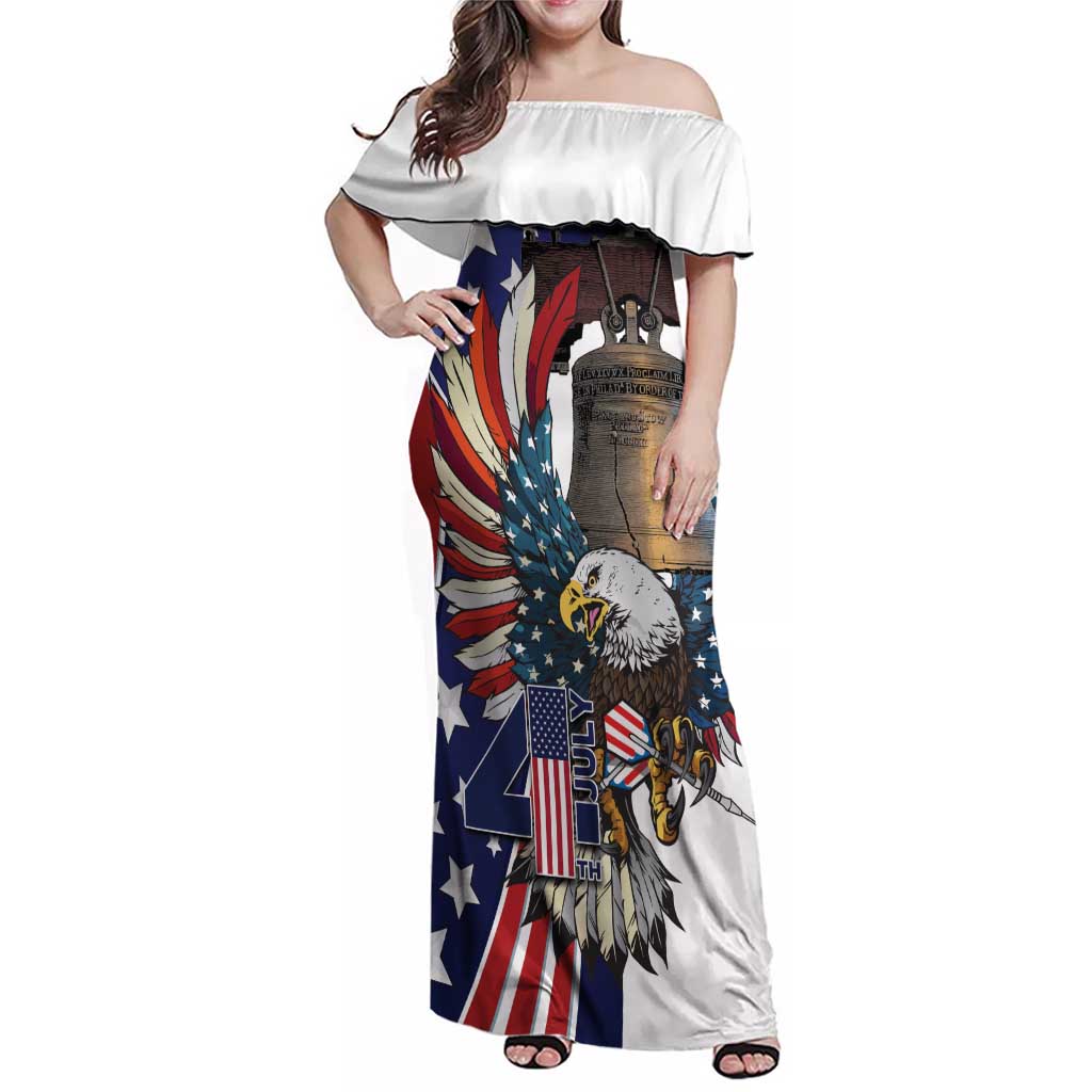 Personalized USA 4th Of July Family Matching Off Shoulder Maxi Dress and Hawaiian Shirt United State Eagle Liberty Bell