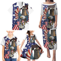 Personalized USA 4th Of July Family Matching Puletasi and Hawaiian Shirt United State Eagle Liberty Bell