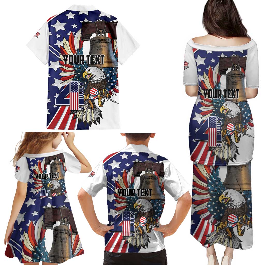 Personalized USA 4th Of July Family Matching Puletasi and Hawaiian Shirt United State Eagle Liberty Bell