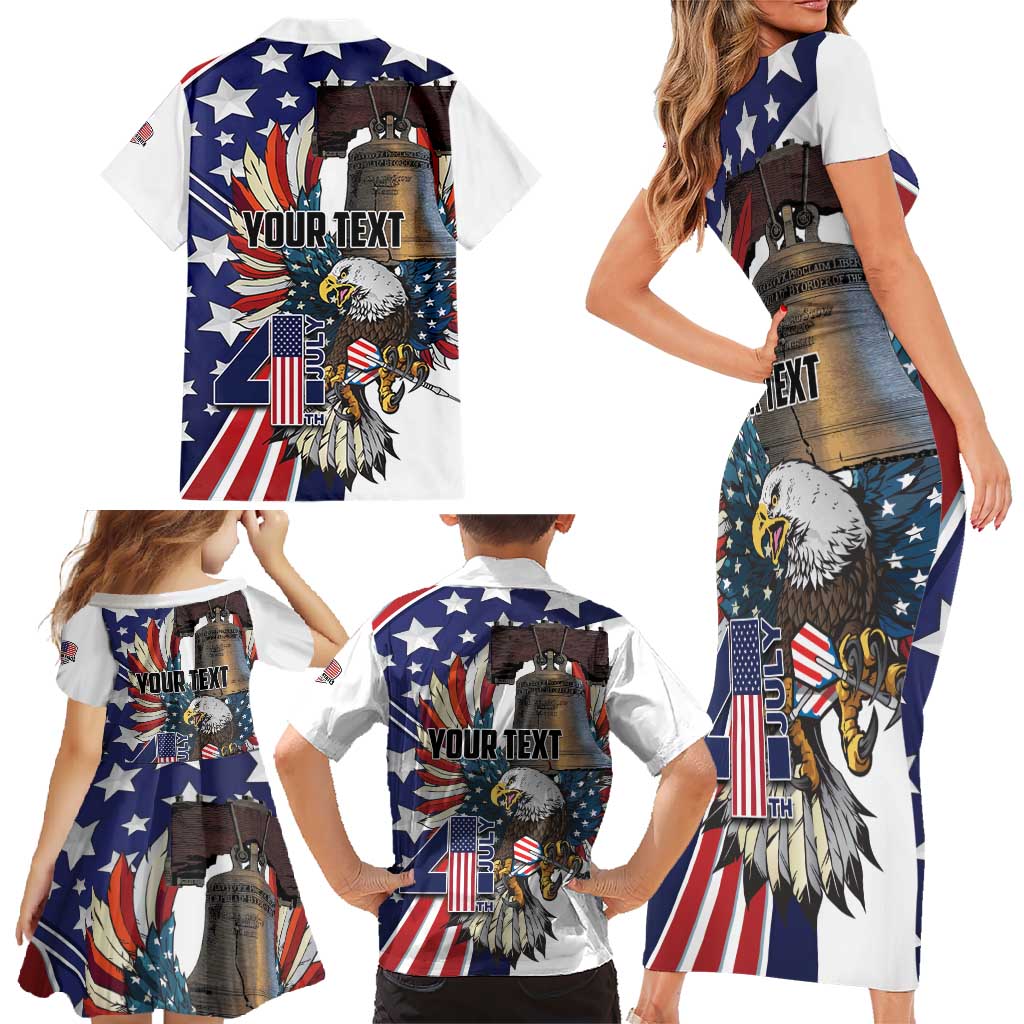 Personalized USA 4th Of July Family Matching Short Sleeve Bodycon Dress and Hawaiian Shirt United State Eagle Liberty Bell