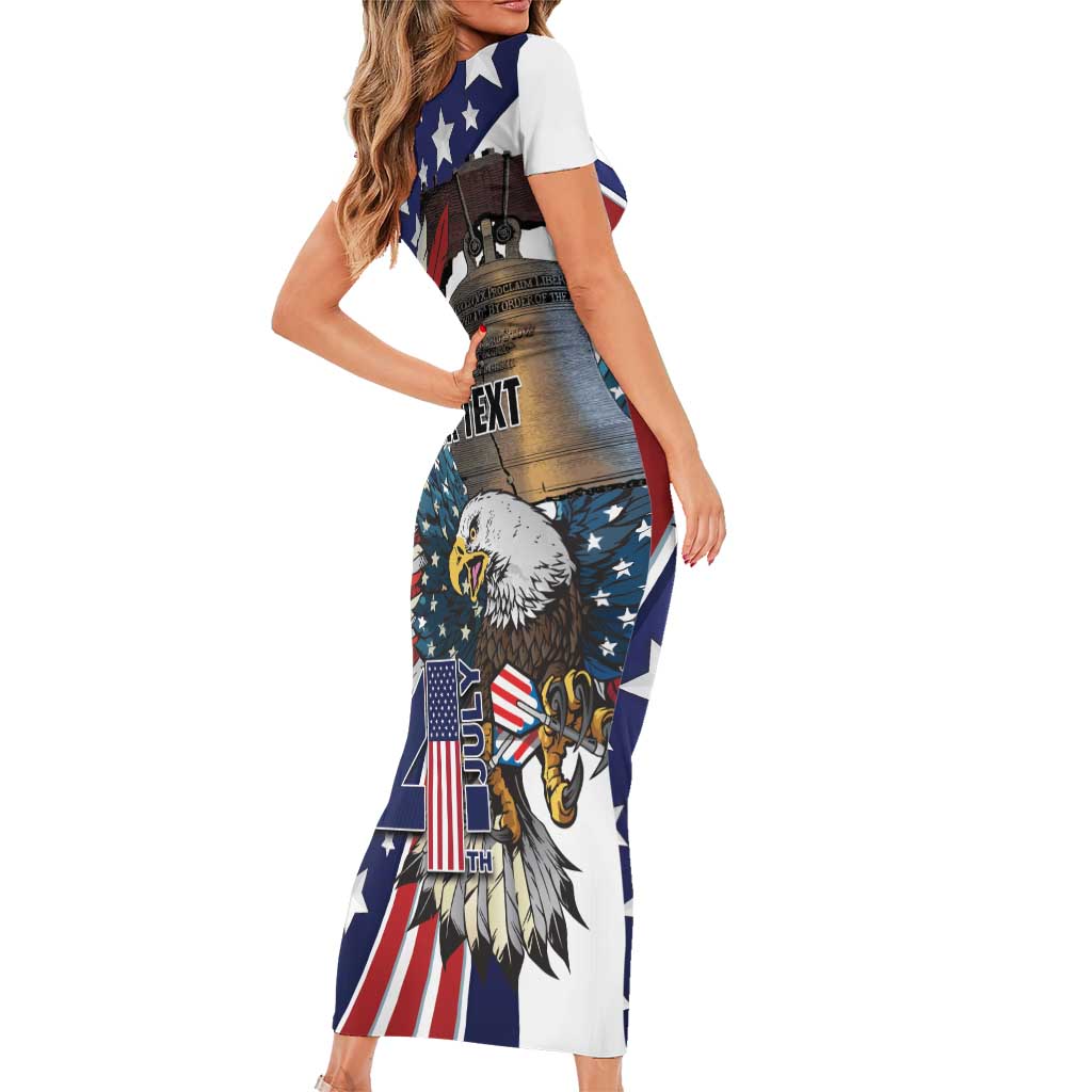 Personalized USA 4th Of July Family Matching Short Sleeve Bodycon Dress and Hawaiian Shirt United State Eagle Liberty Bell