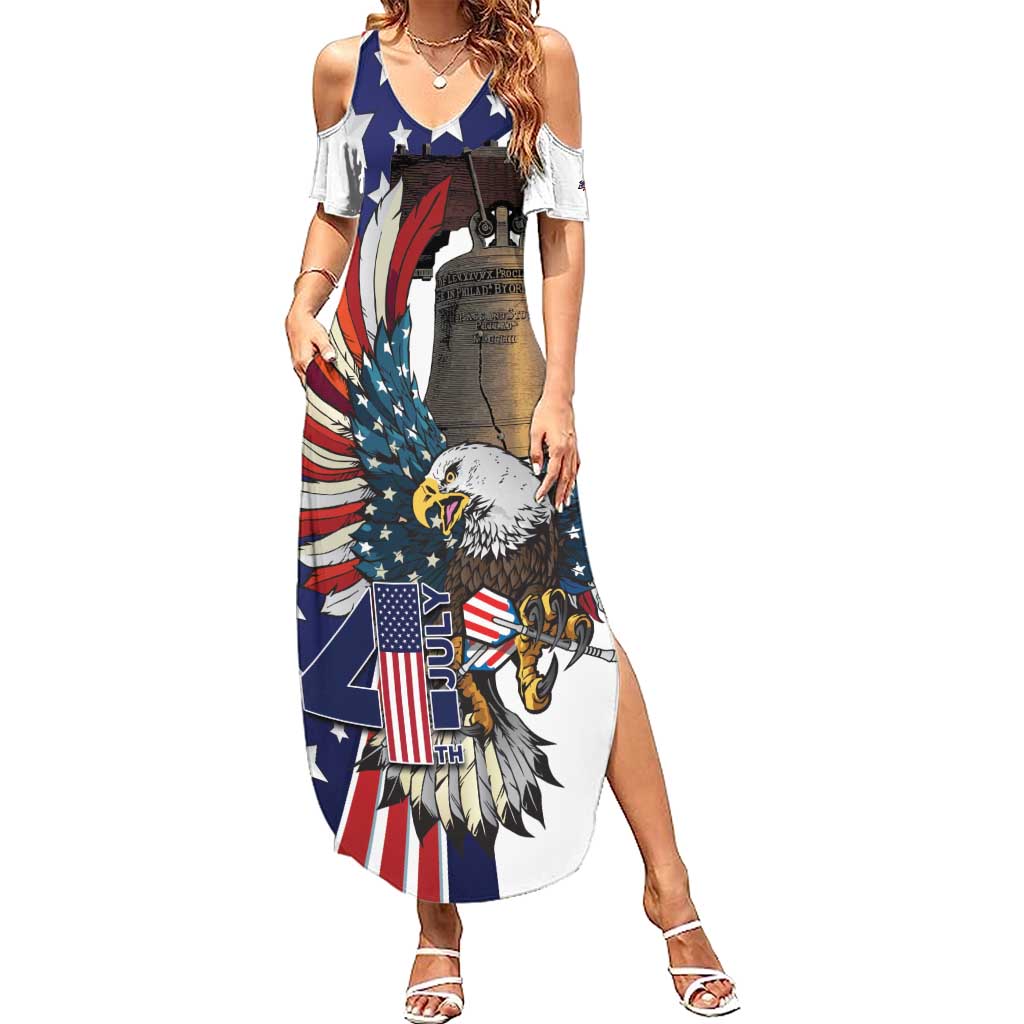 Personalized USA 4th Of July Family Matching Summer Maxi Dress and Hawaiian Shirt United State Eagle Liberty Bell
