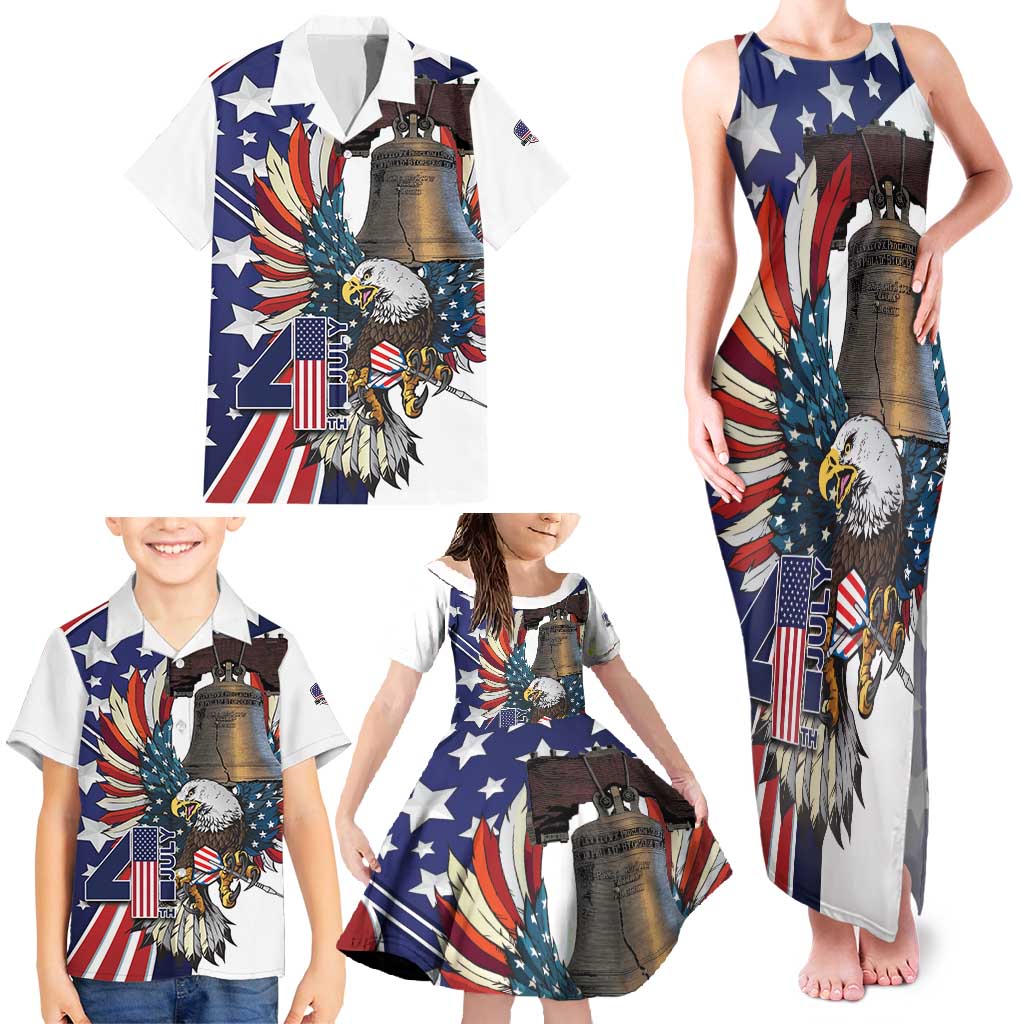 Personalized USA 4th Of July Family Matching Tank Maxi Dress and Hawaiian Shirt United State Eagle Liberty Bell