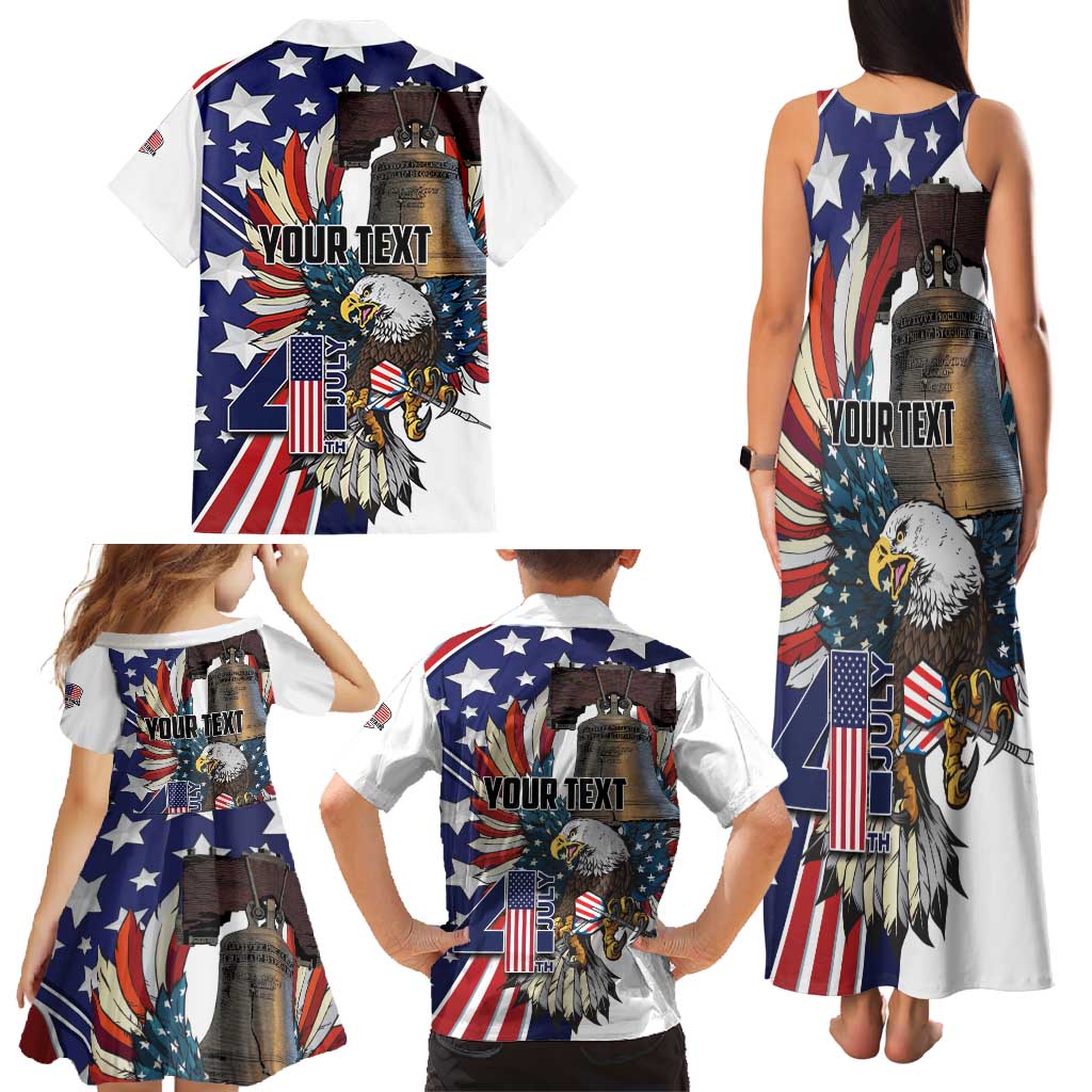 Personalized USA 4th Of July Family Matching Tank Maxi Dress and Hawaiian Shirt United State Eagle Liberty Bell