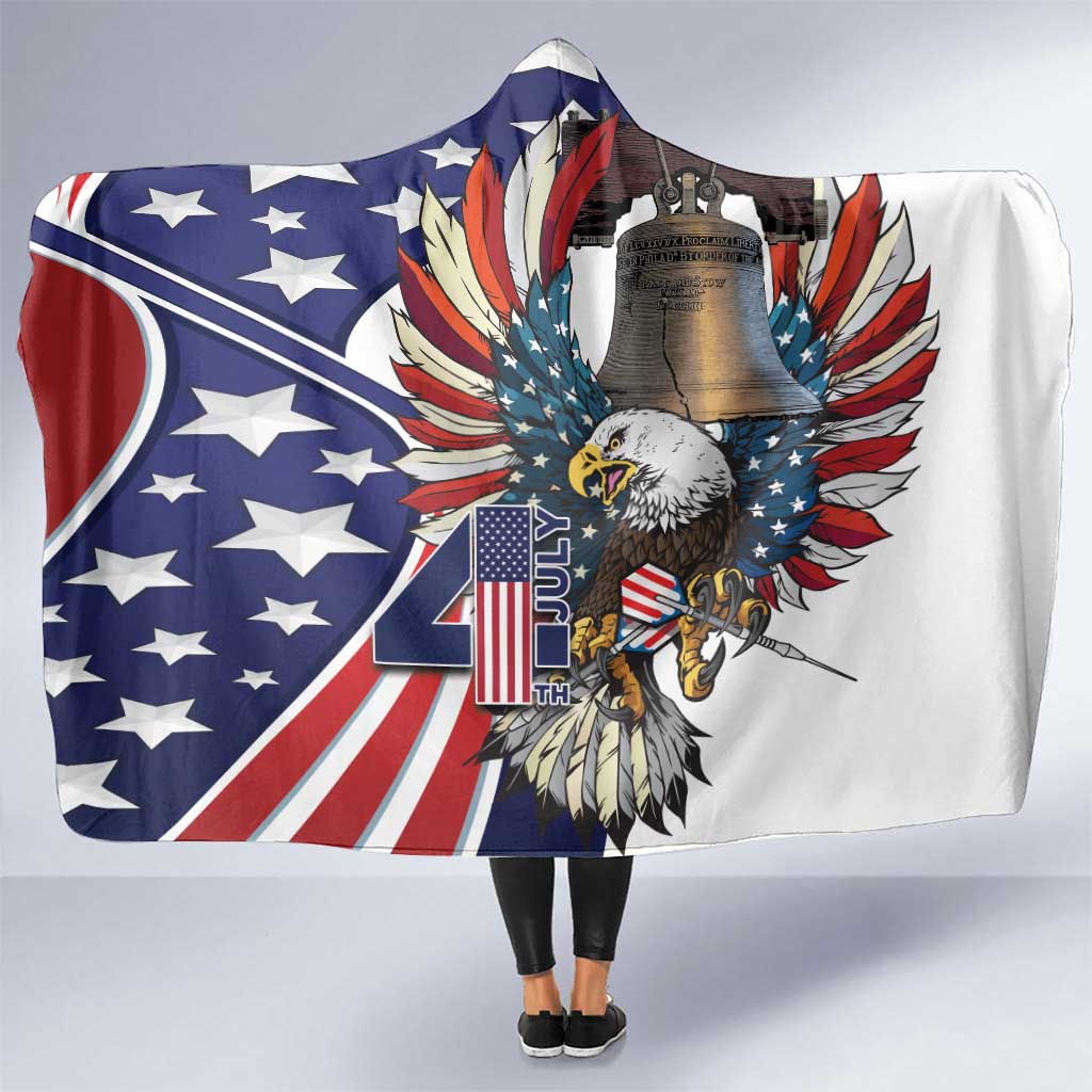 USA 4th Of July Hooded Blanket United State Eagle Liberty Bell
