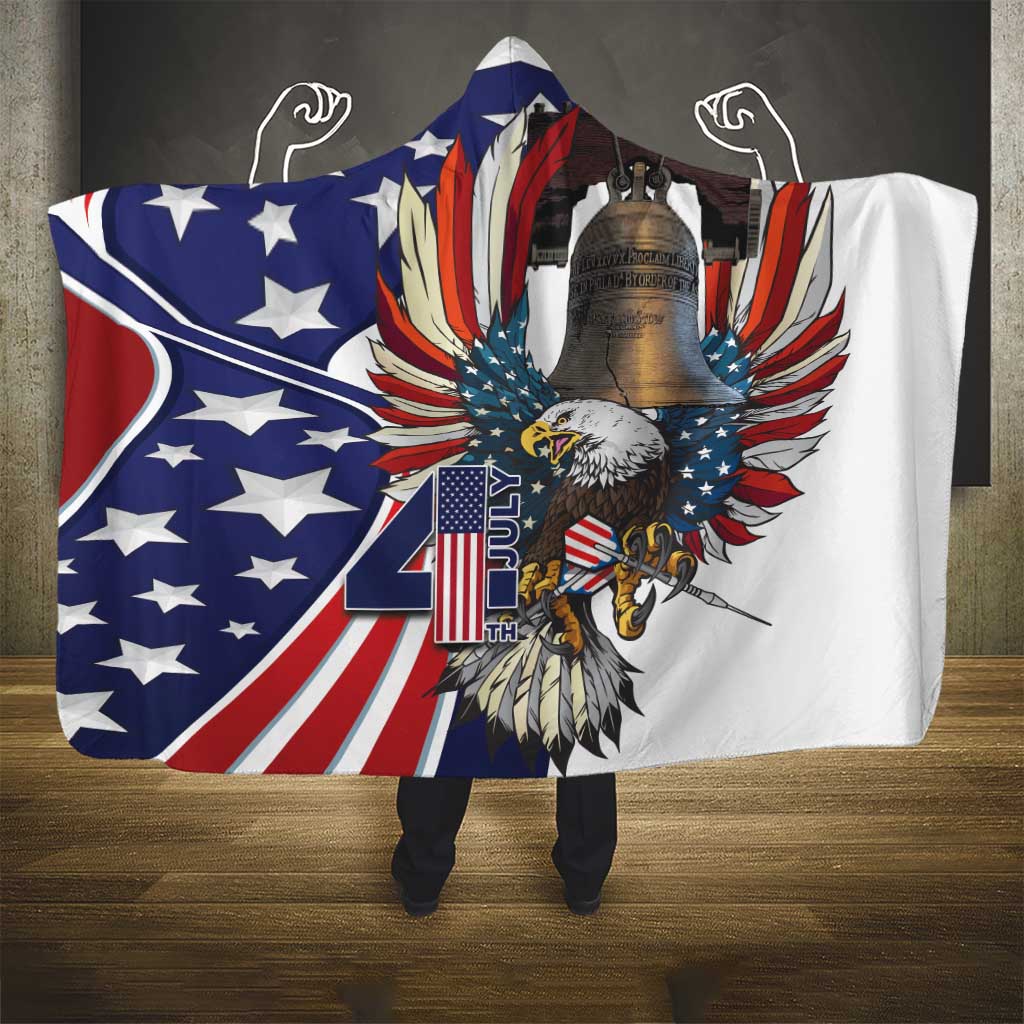 USA 4th Of July Hooded Blanket United State Eagle Liberty Bell