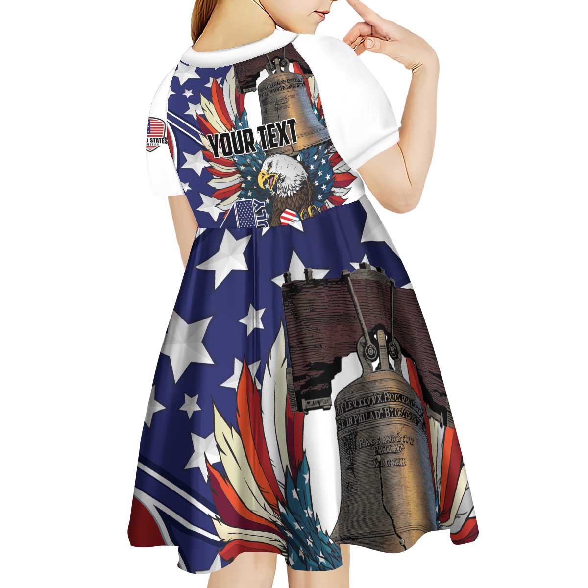 Personalized USA 4th Of July Kid Short Sleeve Dress United State Eagle Liberty Bell