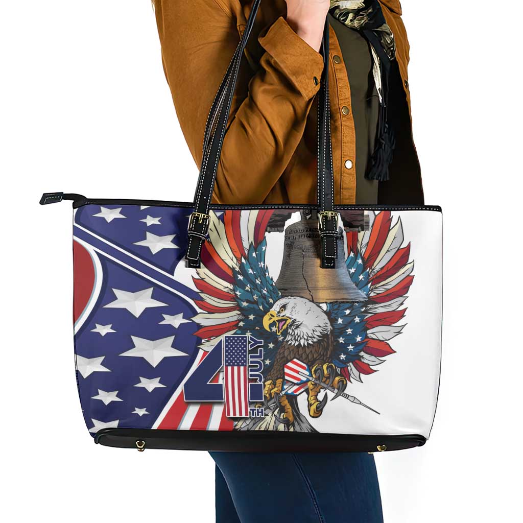 USA 4th Of July Leather Tote Bag United State Eagle Liberty Bell