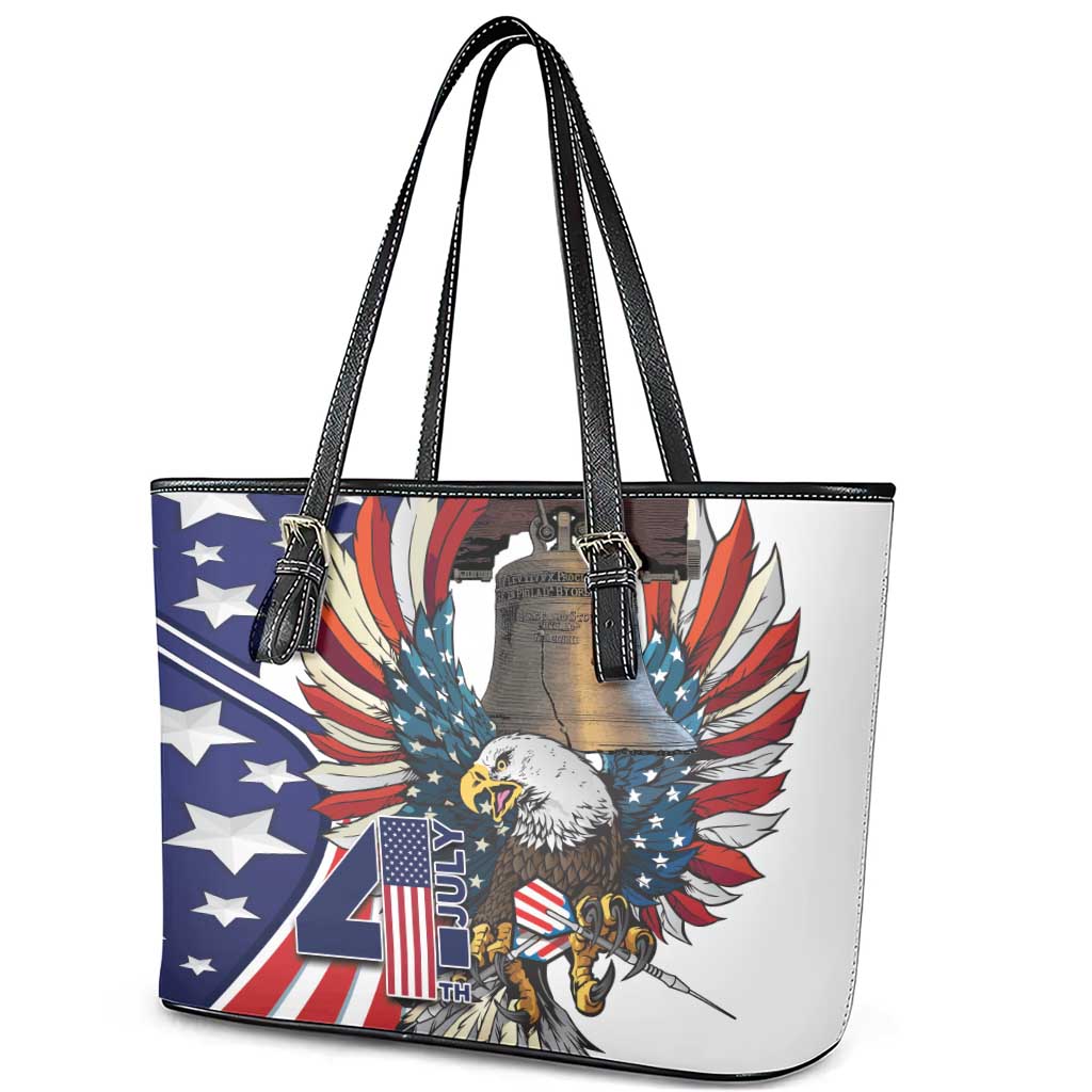 USA 4th Of July Leather Tote Bag United State Eagle Liberty Bell
