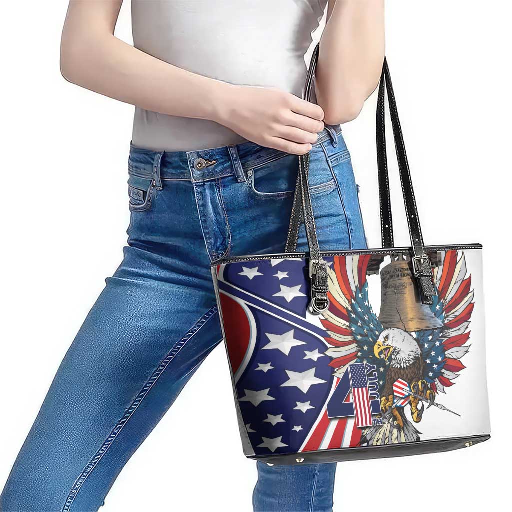 USA 4th Of July Leather Tote Bag United State Eagle Liberty Bell