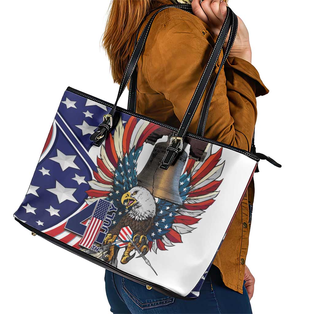 USA 4th Of July Leather Tote Bag United State Eagle Liberty Bell