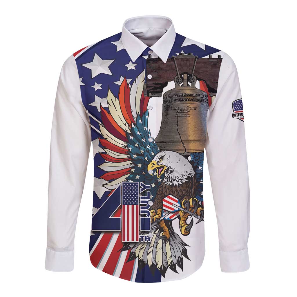 Personalized USA 4th Of July Long Sleeve Button Shirt United State Eagle Liberty Bell