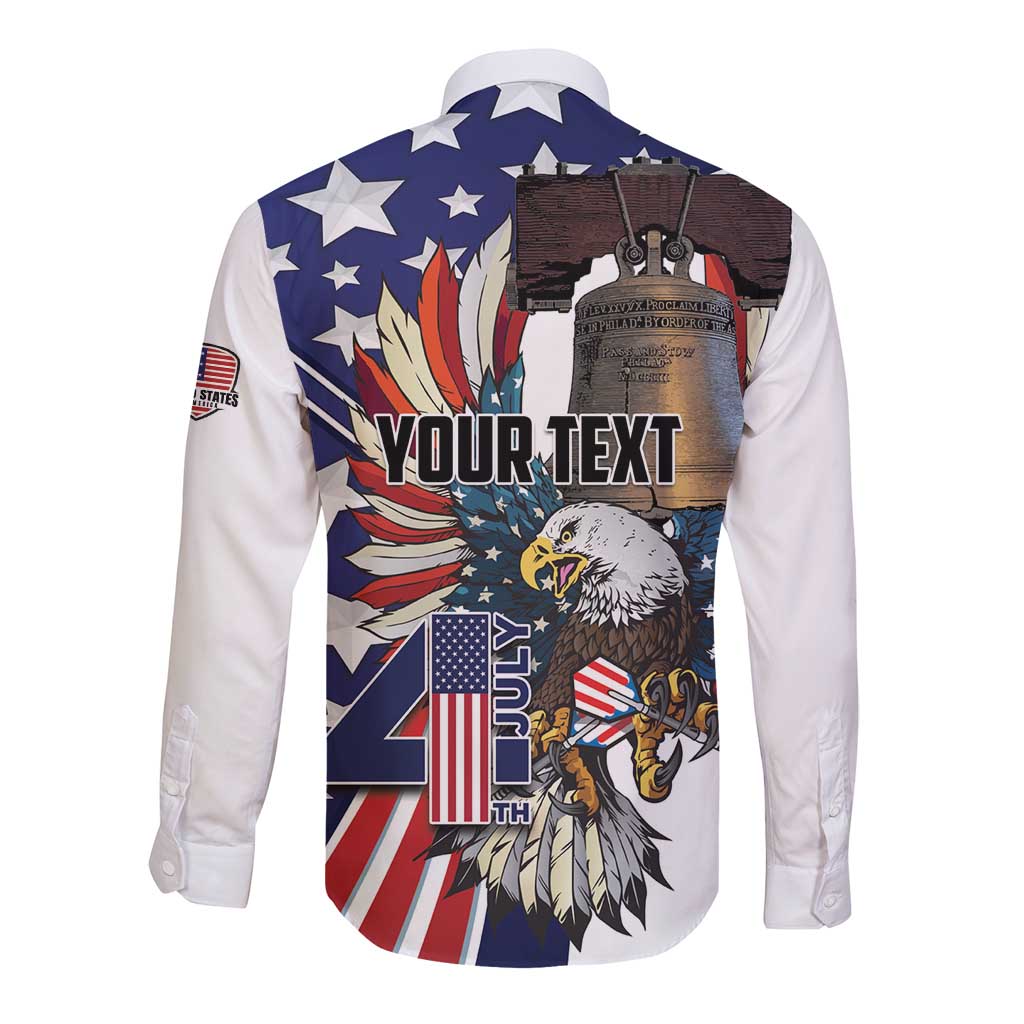Personalized USA 4th Of July Long Sleeve Button Shirt United State Eagle Liberty Bell