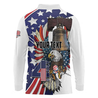 Personalized USA 4th Of July Long Sleeve Polo Shirt United State Eagle Liberty Bell