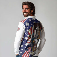 Personalized USA 4th Of July Long Sleeve Polo Shirt United State Eagle Liberty Bell