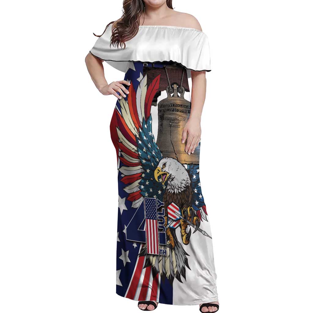 Personalized USA 4th Of July Off Shoulder Maxi Dress United State Eagle Liberty Bell