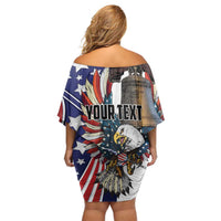 Personalized USA 4th Of July Off Shoulder Short Dress United State Eagle Liberty Bell