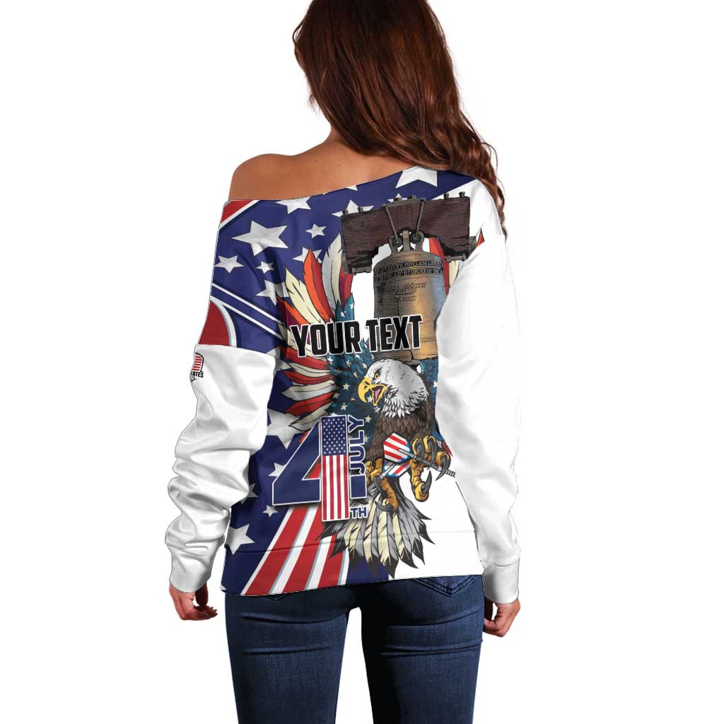 Personalized USA 4th Of July Off Shoulder Sweater United State Eagle Liberty Bell