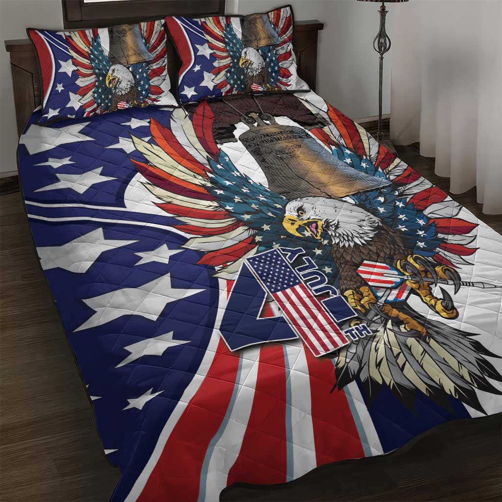USA 4th Of July Quilt Bed Set United State Eagle Liberty Bell