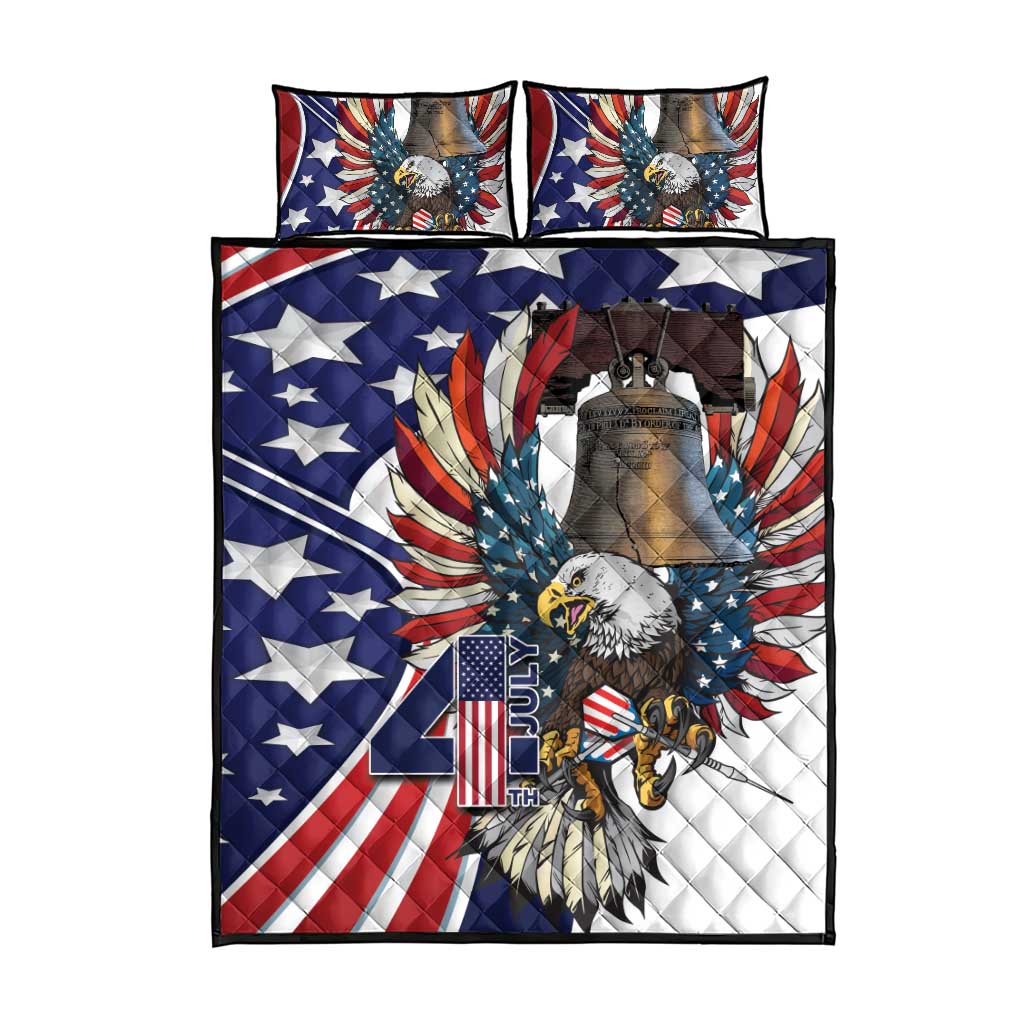 USA 4th Of July Quilt Bed Set United State Eagle Liberty Bell