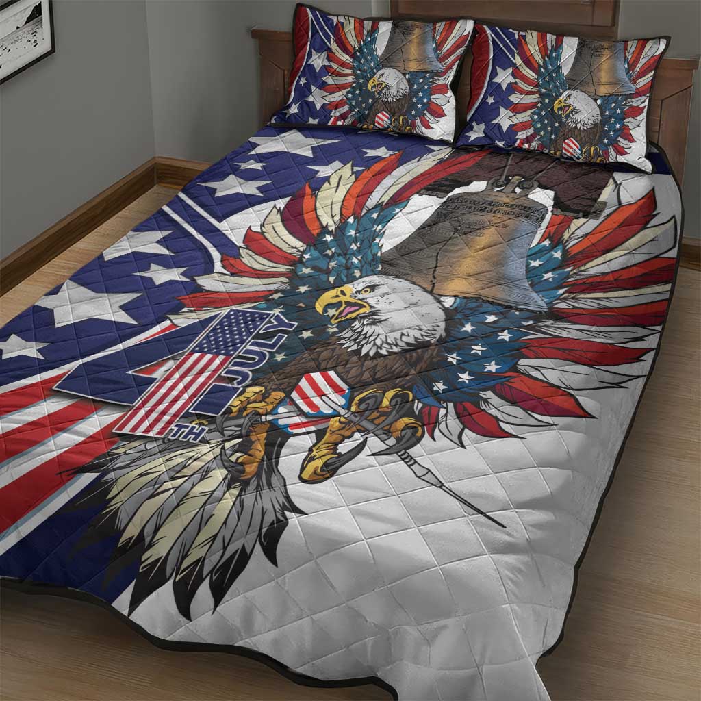 USA 4th Of July Quilt Bed Set United State Eagle Liberty Bell