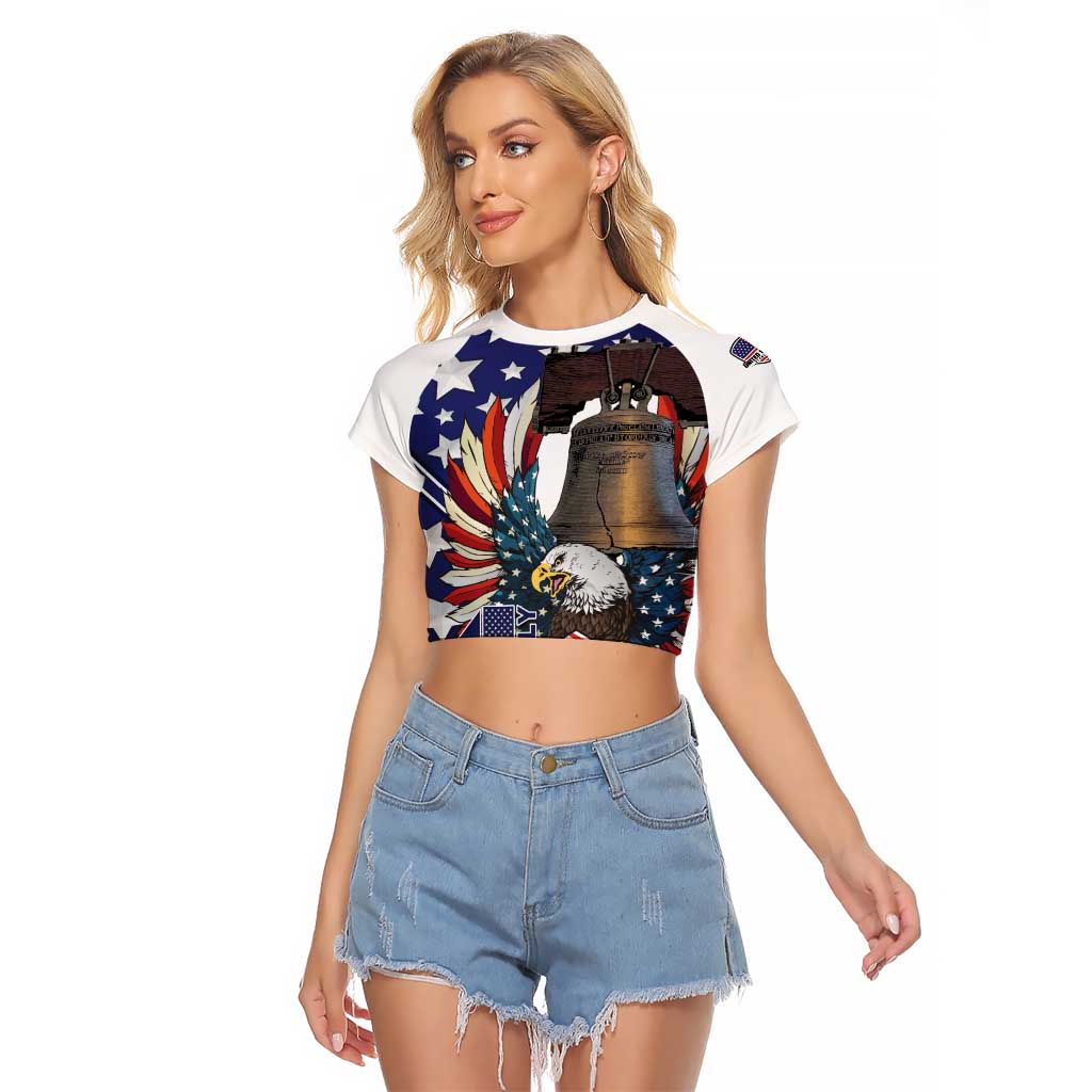 Personalized USA 4th Of July Raglan Cropped T Shirt United State Eagle Liberty Bell