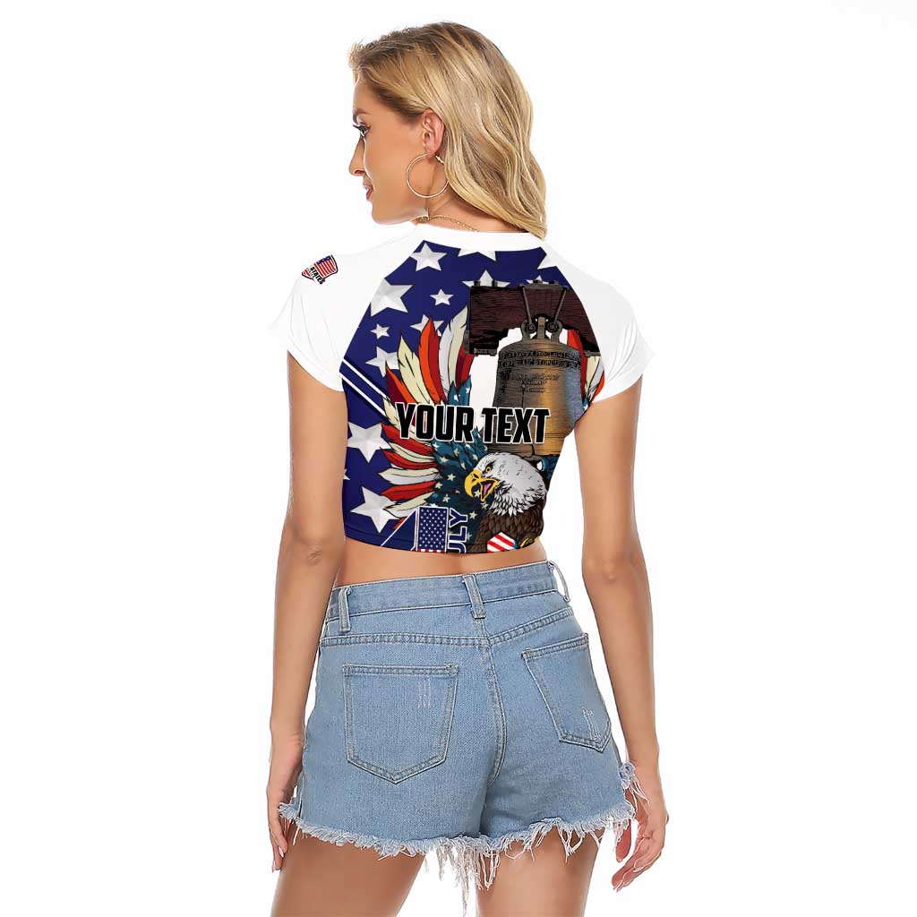 Personalized USA 4th Of July Raglan Cropped T Shirt United State Eagle Liberty Bell