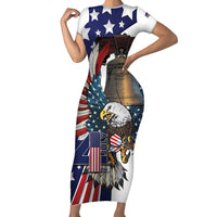 Personalized USA 4th Of July Short Sleeve Bodycon Dress United State Eagle Liberty Bell