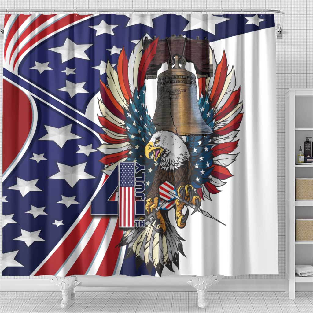 USA 4th Of July Shower Curtain United State Eagle Liberty Bell
