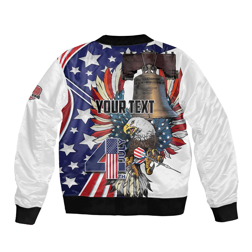 Personalized USA 4th Of July Sleeve Zip Bomber Jacket United State Eagle Liberty Bell