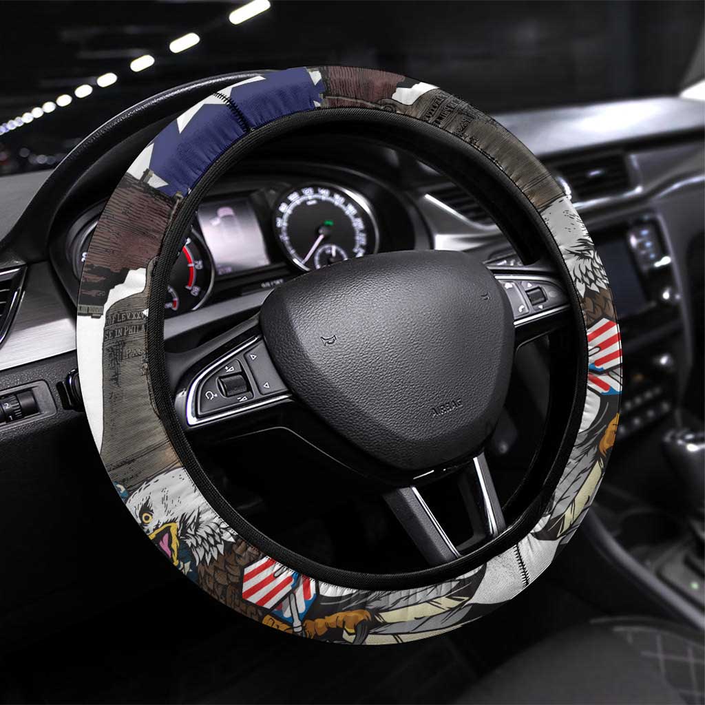 USA 4th Of July Steering Wheel Cover United State Eagle Liberty Bell