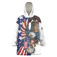 Personalized USA 4th Of July Wearable Blanket Hoodie United State Eagle Liberty Bell