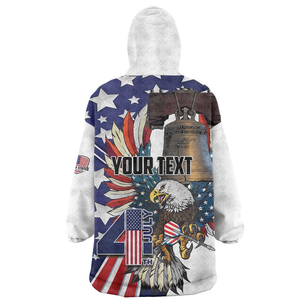 Personalized USA 4th Of July Wearable Blanket Hoodie United State Eagle Liberty Bell