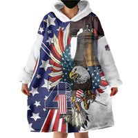 Personalized USA 4th Of July Wearable Blanket Hoodie United State Eagle Liberty Bell
