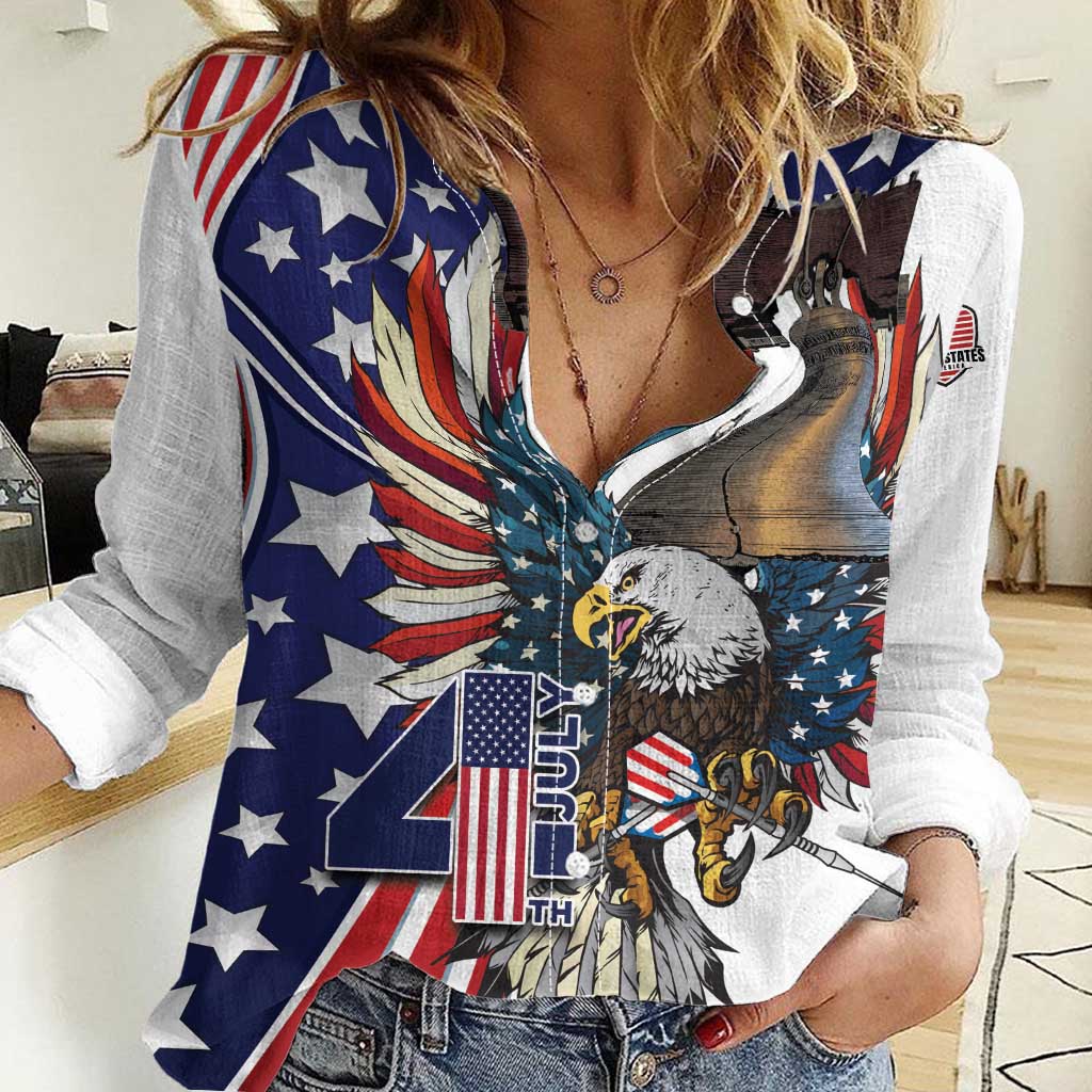 Personalized USA 4th Of July Women Casual Shirt United State Eagle Liberty Bell