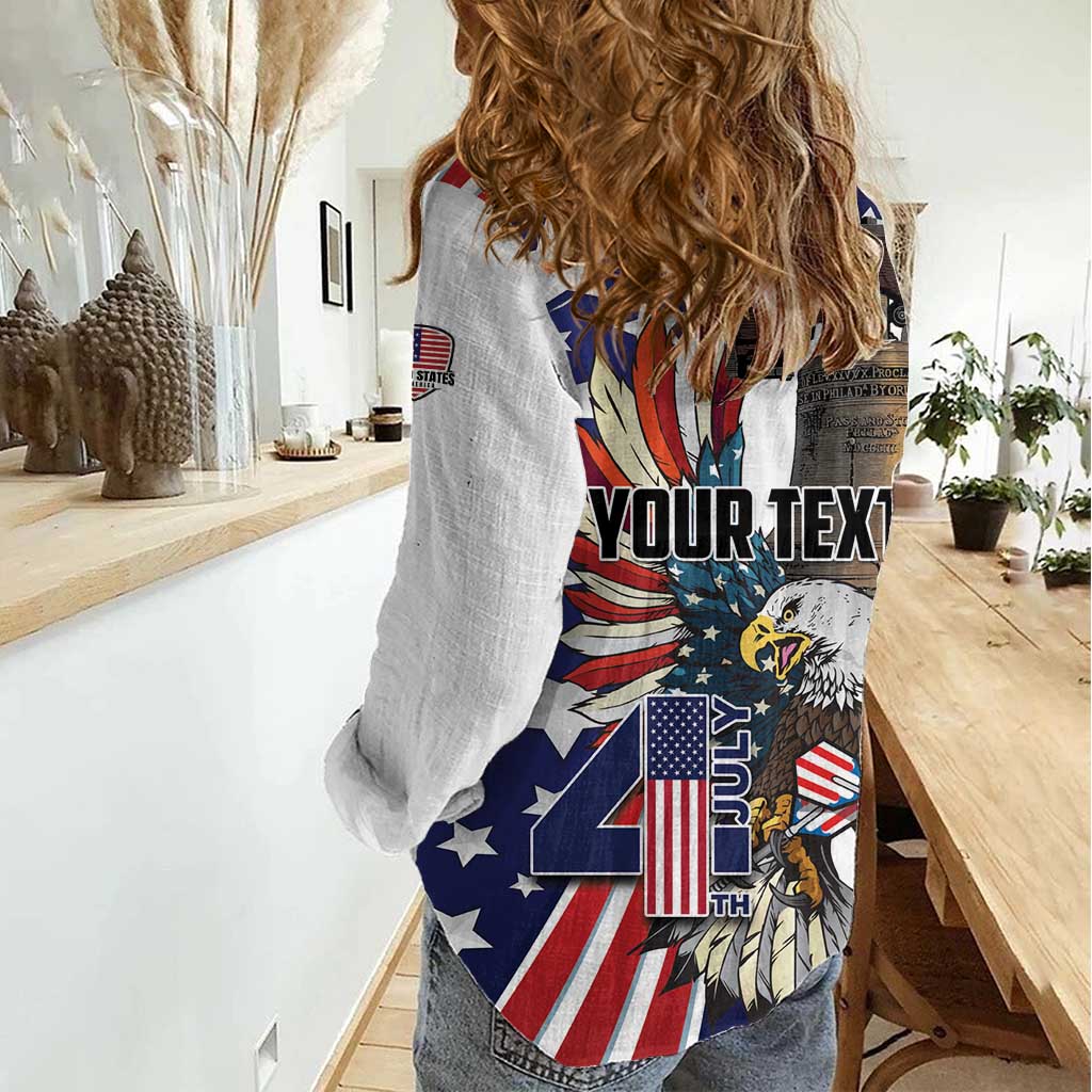 Personalized USA 4th Of July Women Casual Shirt United State Eagle Liberty Bell