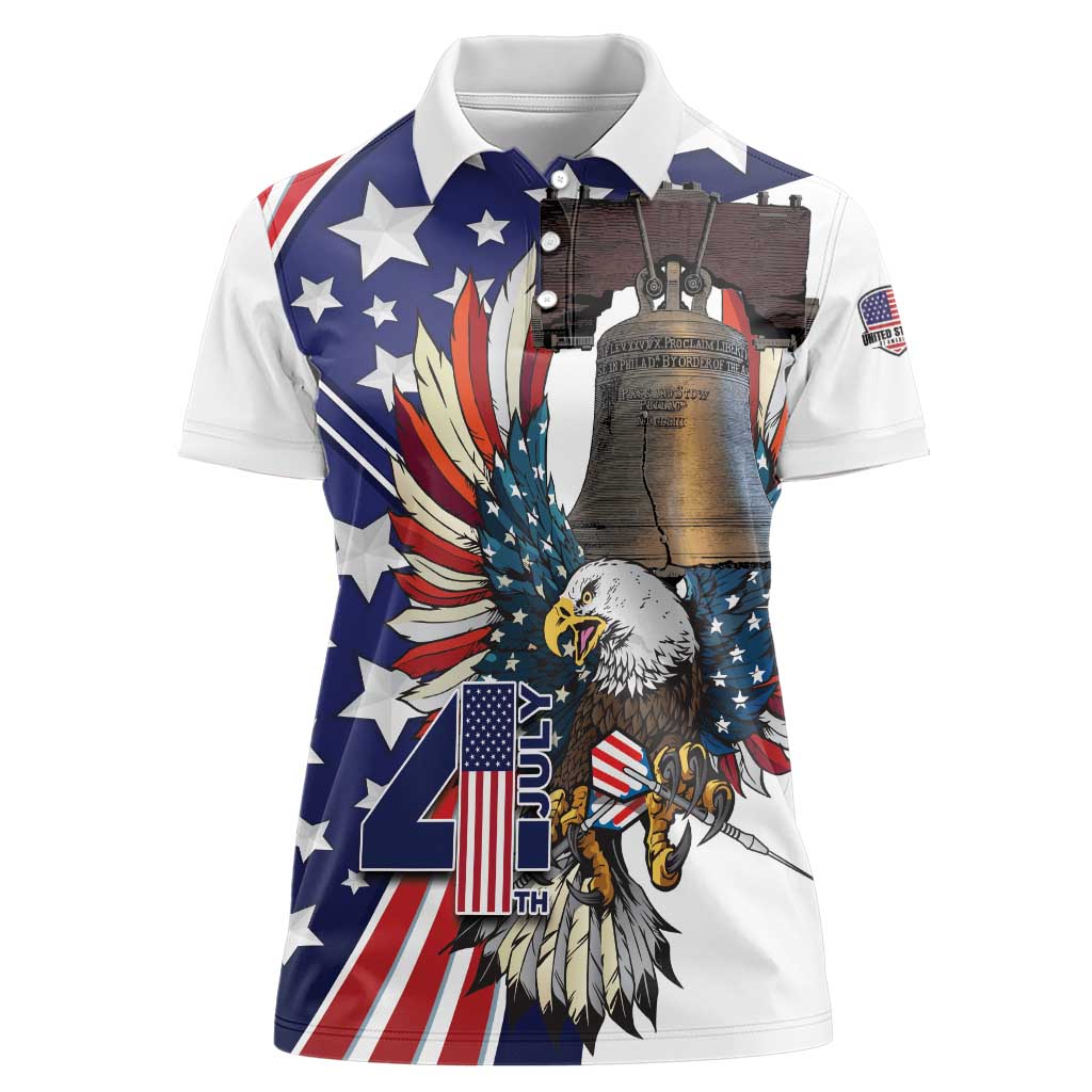 Personalized USA 4th Of July Women Polo Shirt United State Eagle Liberty Bell