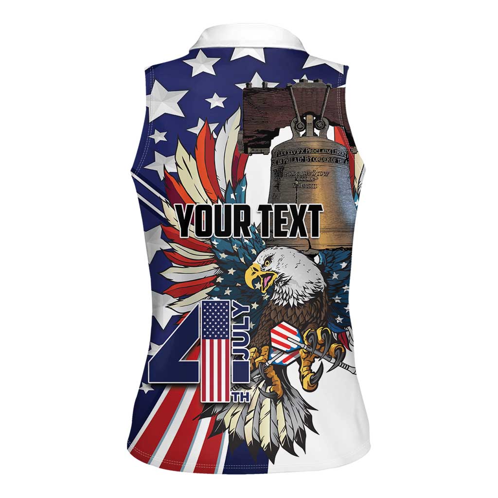 Personalized USA 4th Of July Women Sleeveless Polo Shirt United State Eagle Liberty Bell