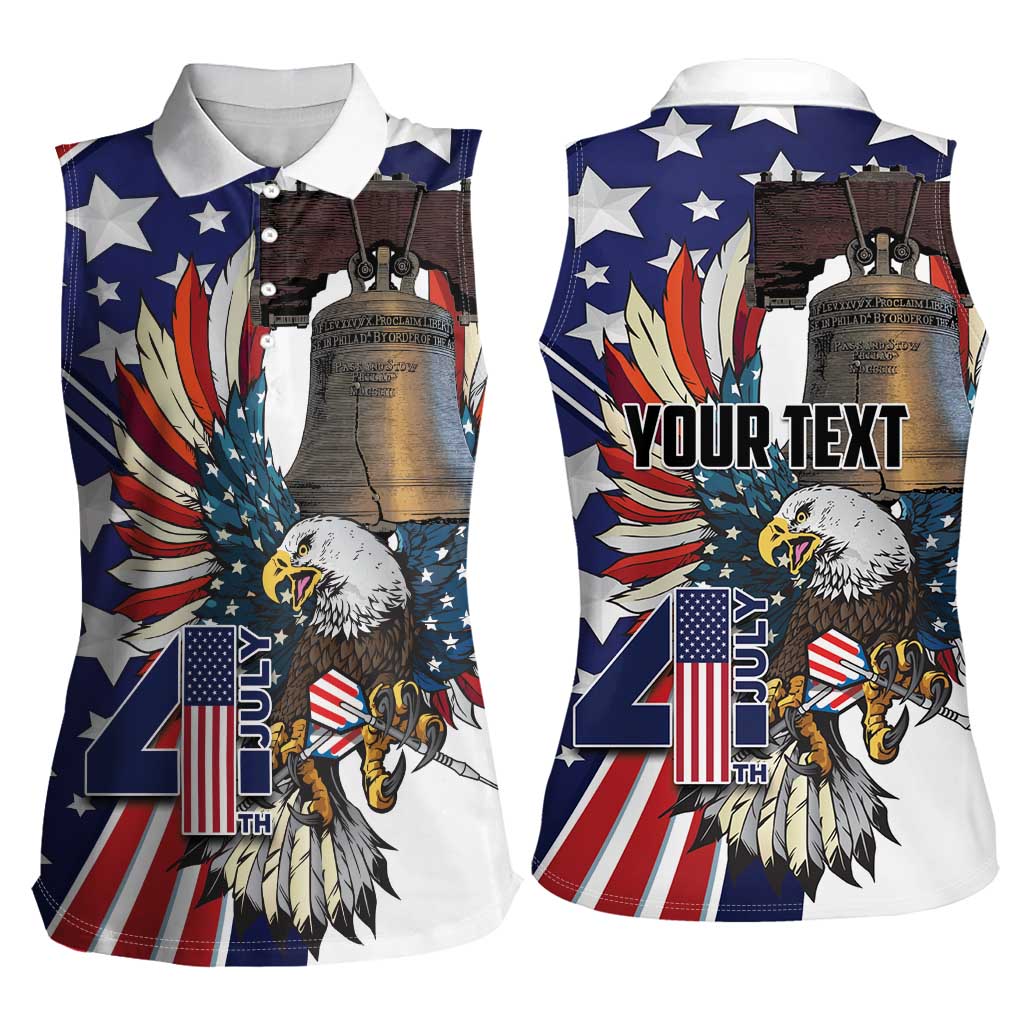 Personalized USA 4th Of July Women Sleeveless Polo Shirt United State Eagle Liberty Bell