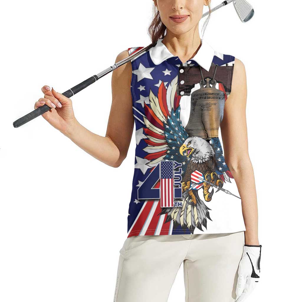 Personalized USA 4th Of July Women Sleeveless Polo Shirt United State Eagle Liberty Bell