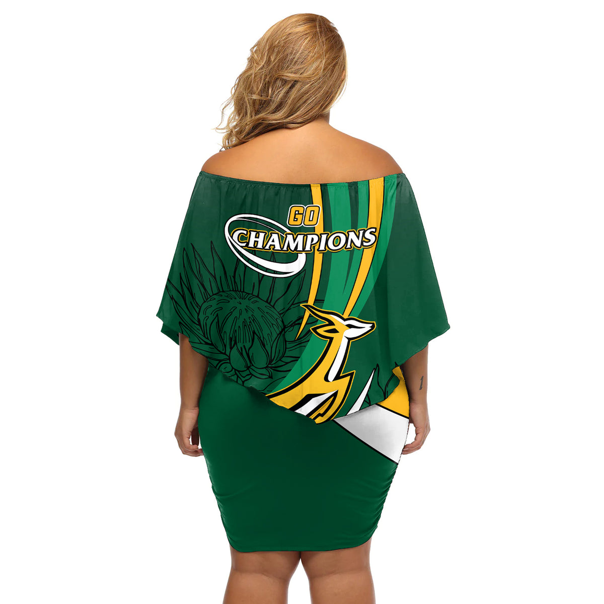 South Africa Rugby Off Shoulder Short Dress Springboks Go Champions World Cup 2023 - Wonder Print Shop