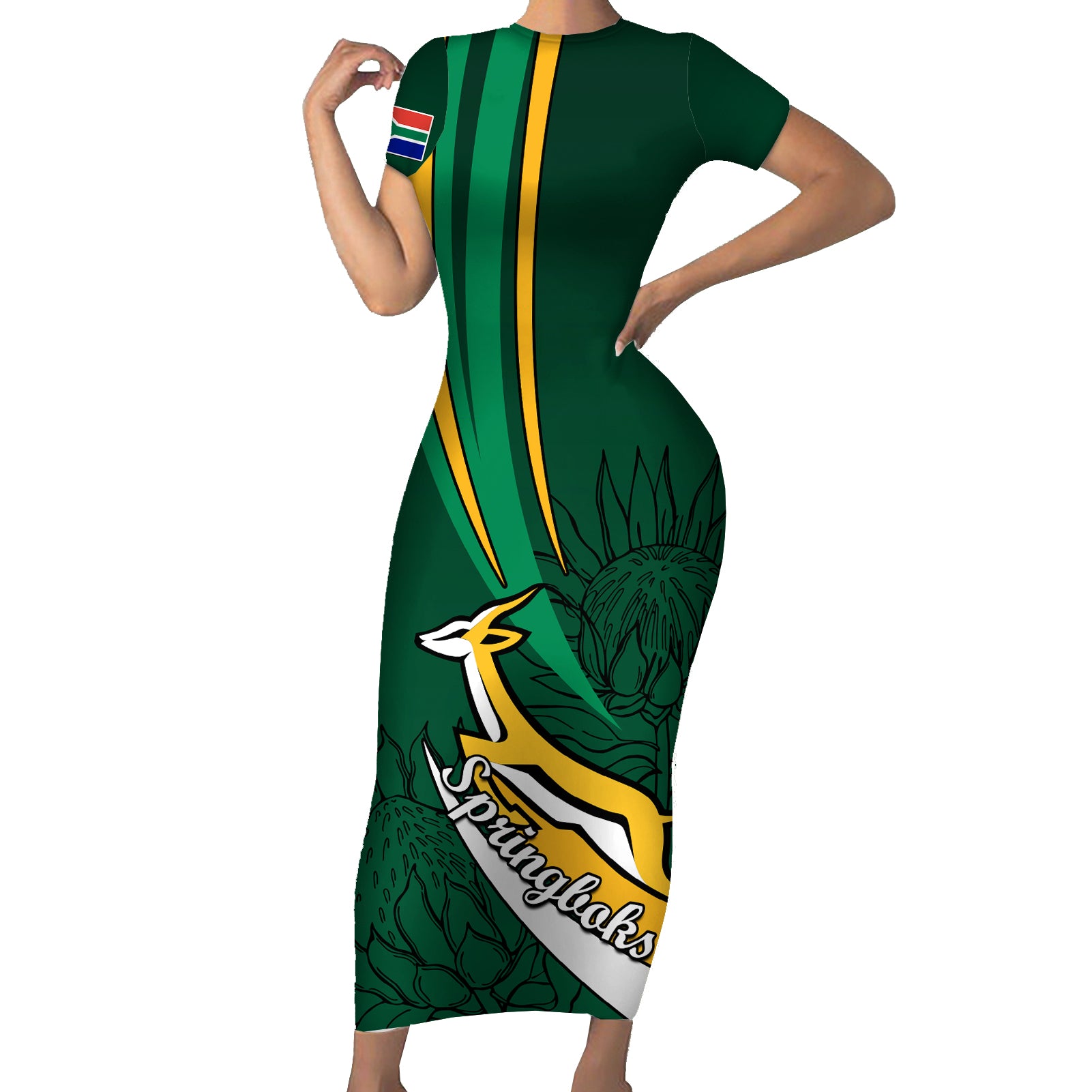 South Africa Rugby Short Sleeve Bodycon Dress Springboks Go Champions World Cup 2023 - Wonder Print Shop