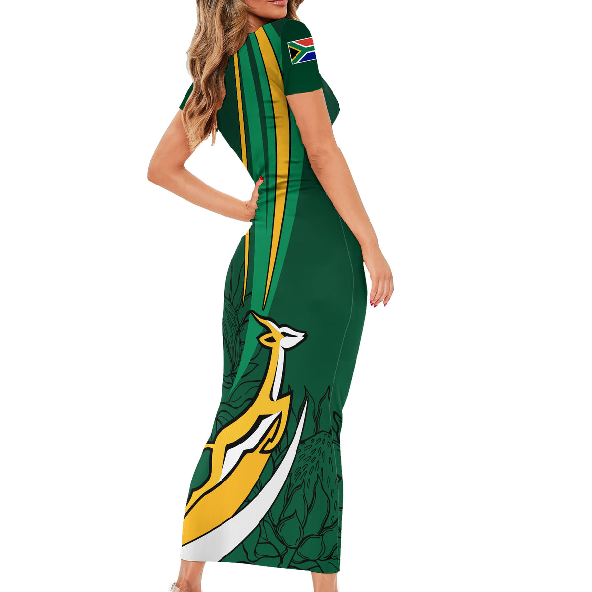 South Africa Rugby Short Sleeve Bodycon Dress Springboks Go Champions World Cup 2023 - Wonder Print Shop