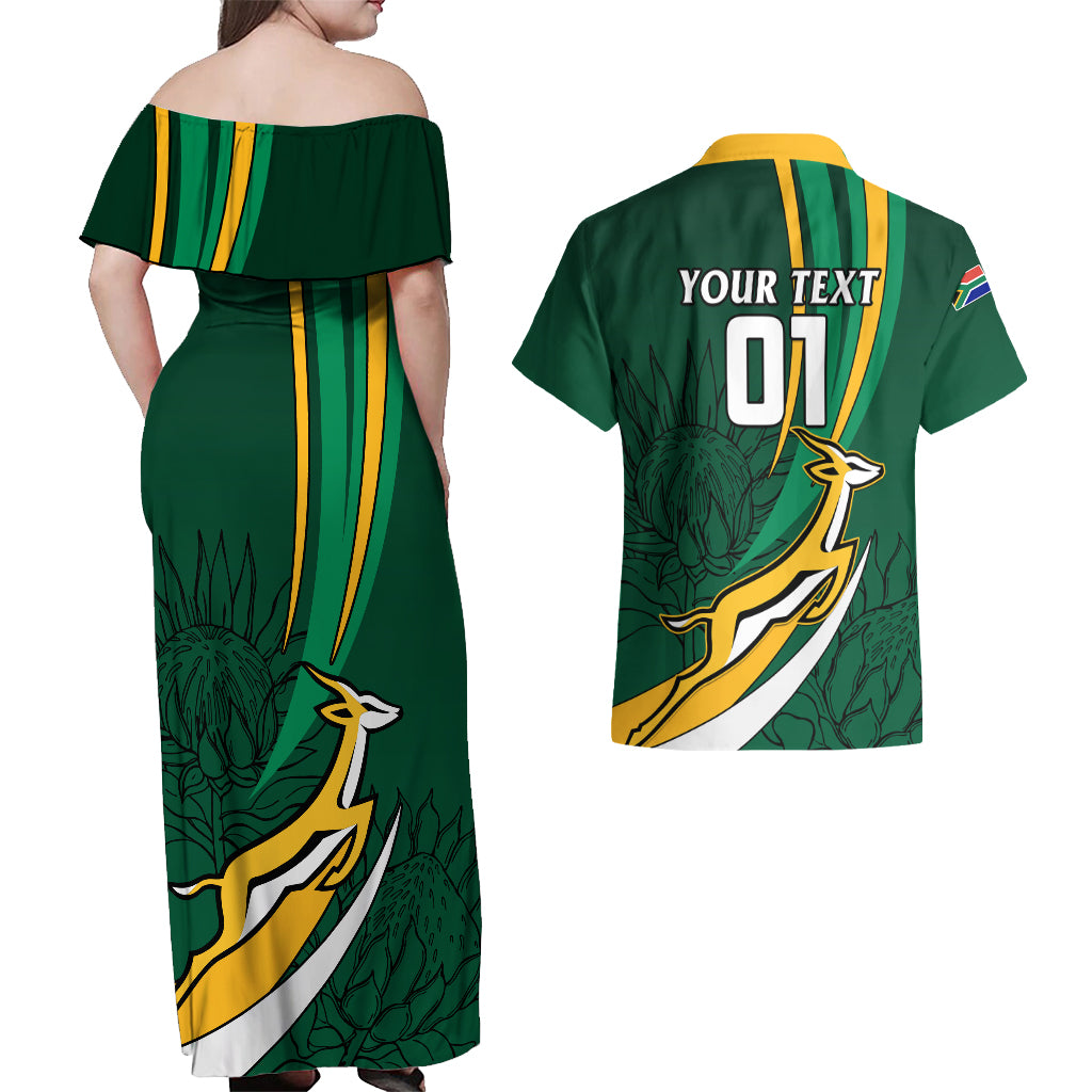 Personalised South Africa Rugby Couples Matching Off Shoulder Maxi Dress and Hawaiian Shirt Springboks Go Champions World Cup 2023 - Wonder Print Shop