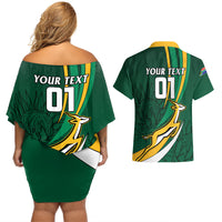 Personalised South Africa Rugby Couples Matching Off Shoulder Short Dress and Hawaiian Shirt Springboks Go Champions World Cup 2023 - Wonder Print Shop