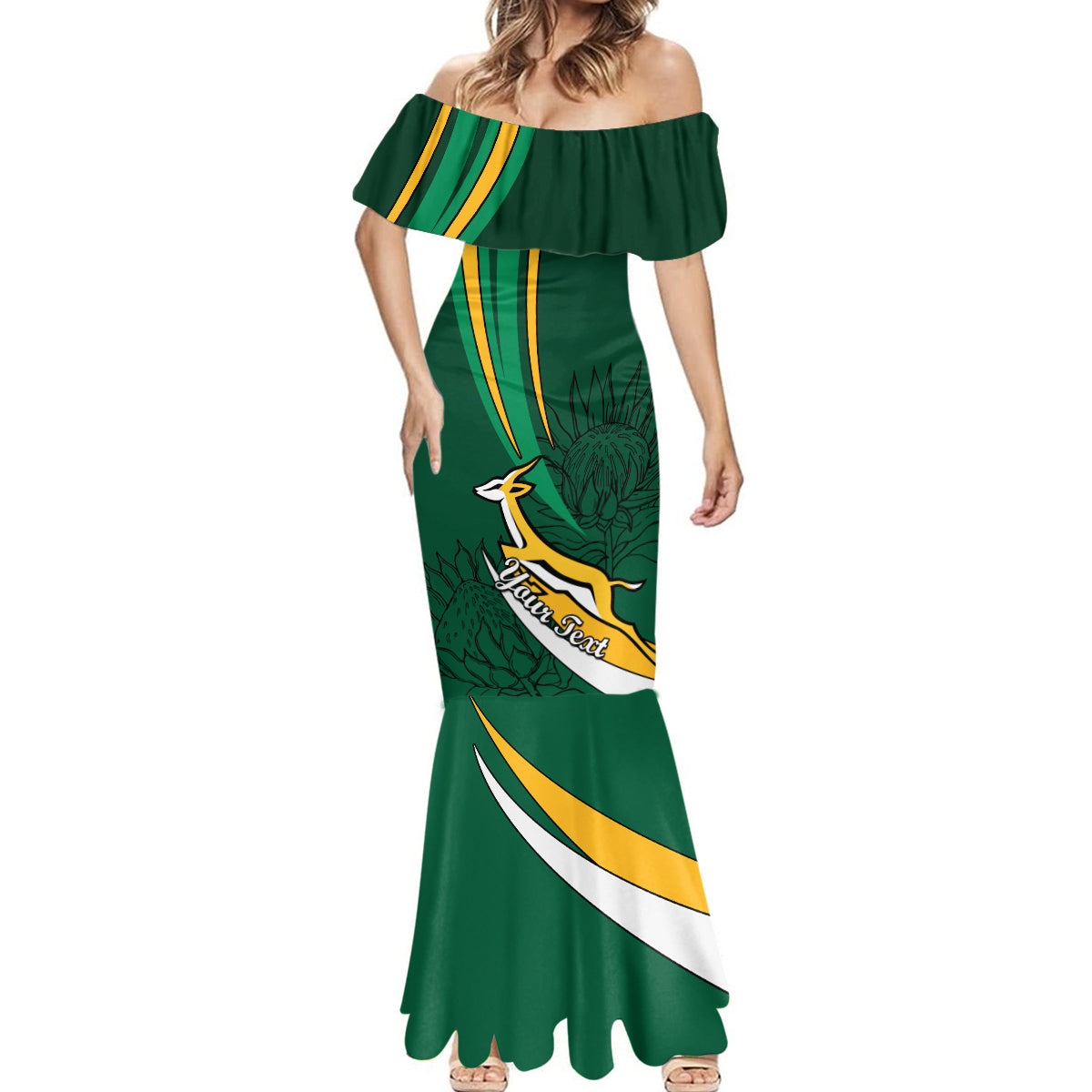 Personalised South Africa Rugby Mermaid Dress Springboks Go Champions World Cup 2023 - Wonder Print Shop